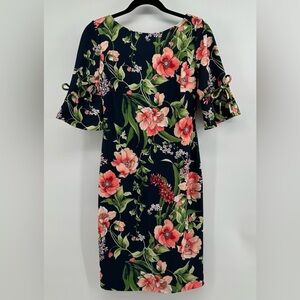 Karl Lagerfeld Navy Floral Shift Dress Bell Sleeve Timeless Elegant Chic Sz 6